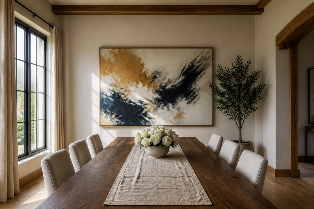 Abstract Wall Art in the Dining Room: A Bold Alternative to Traditional Prints