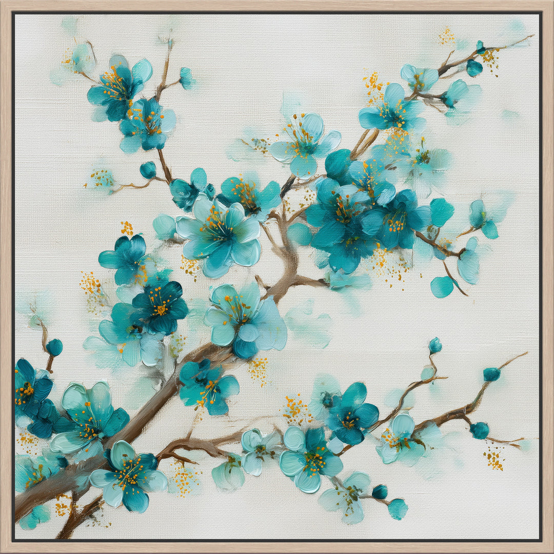 Teal Cherry Blossom Canvas Print