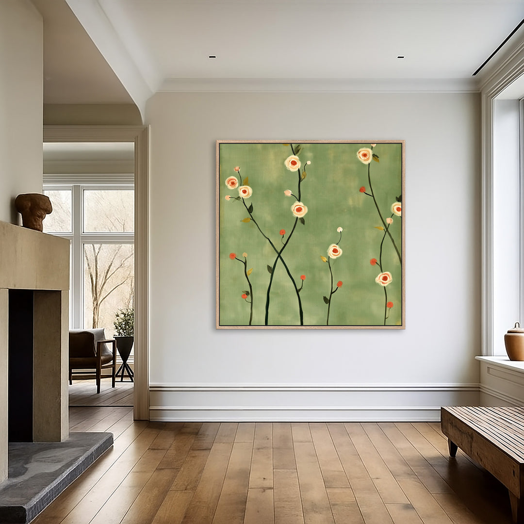 Large Sage Green Floral Canvas Print
