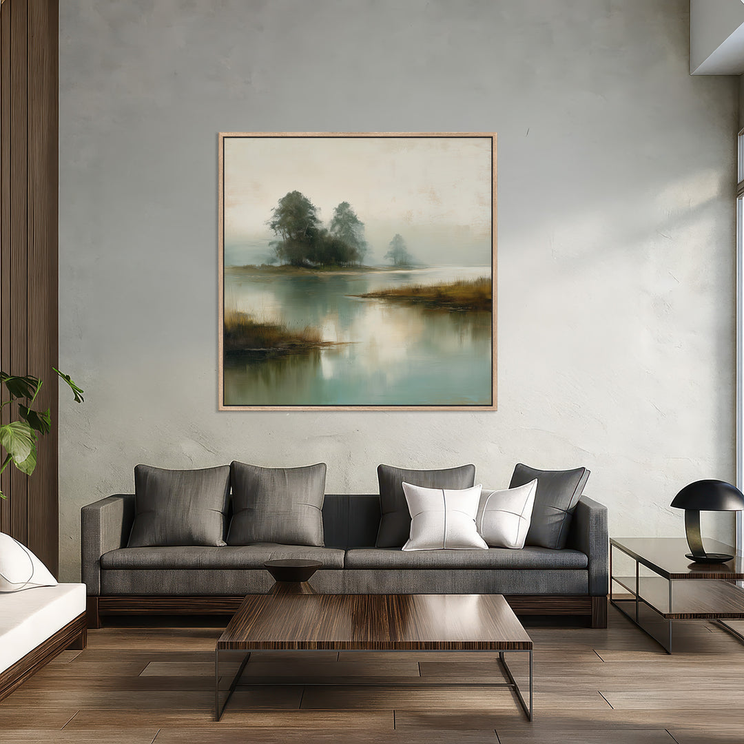 Misty Lake Landscape Canvas Print