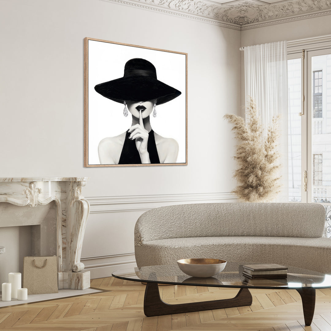 Elegant Woman in Black Hat Canvas Print