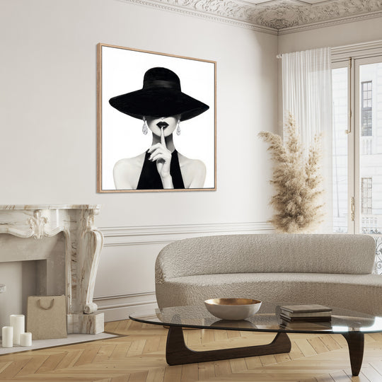 Elegant Woman in Black Hat Canvas Print
