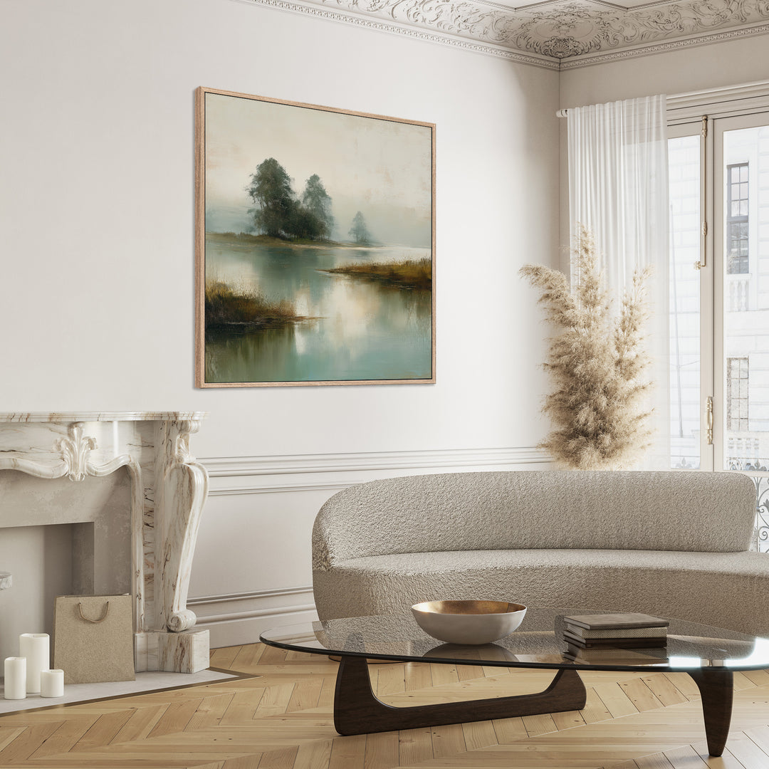 Misty Lake Landscape Canvas Print