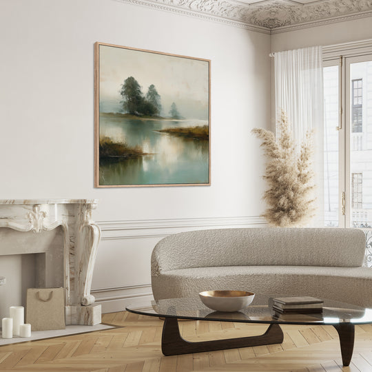 Misty Lake Landscape Canvas Print