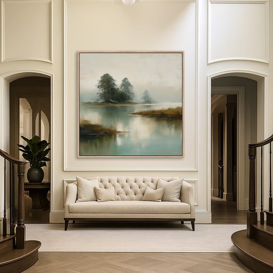 Misty Lake Landscape Canvas Print