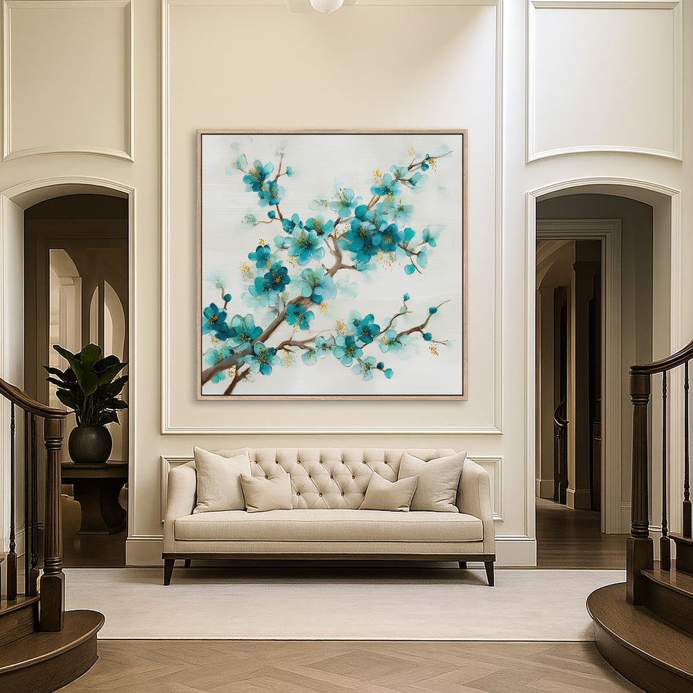 Teal Cherry Blossom Canvas Print