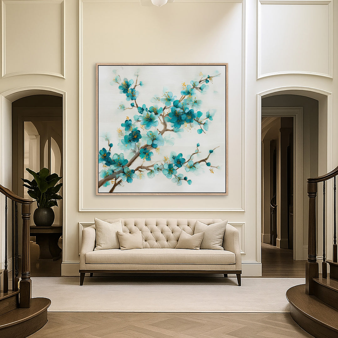 Teal Cherry Blossom Canvas Print
