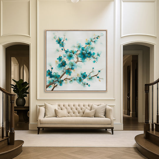 Teal Cherry Blossom Canvas Print