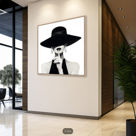 Elegant Woman in Black Hat Canvas Print