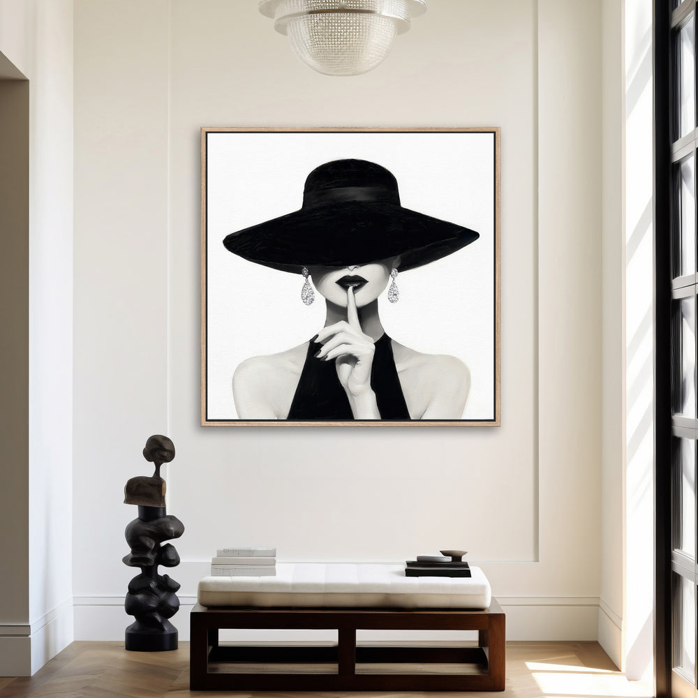 Elegant Woman in Black Hat Canvas Print