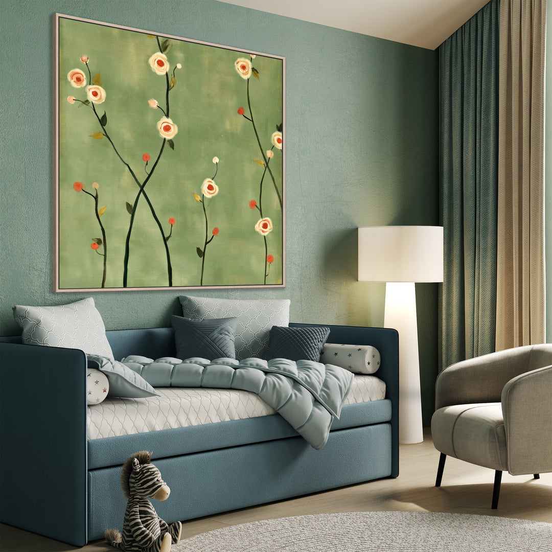 Large Sage Green Floral Canvas Print
