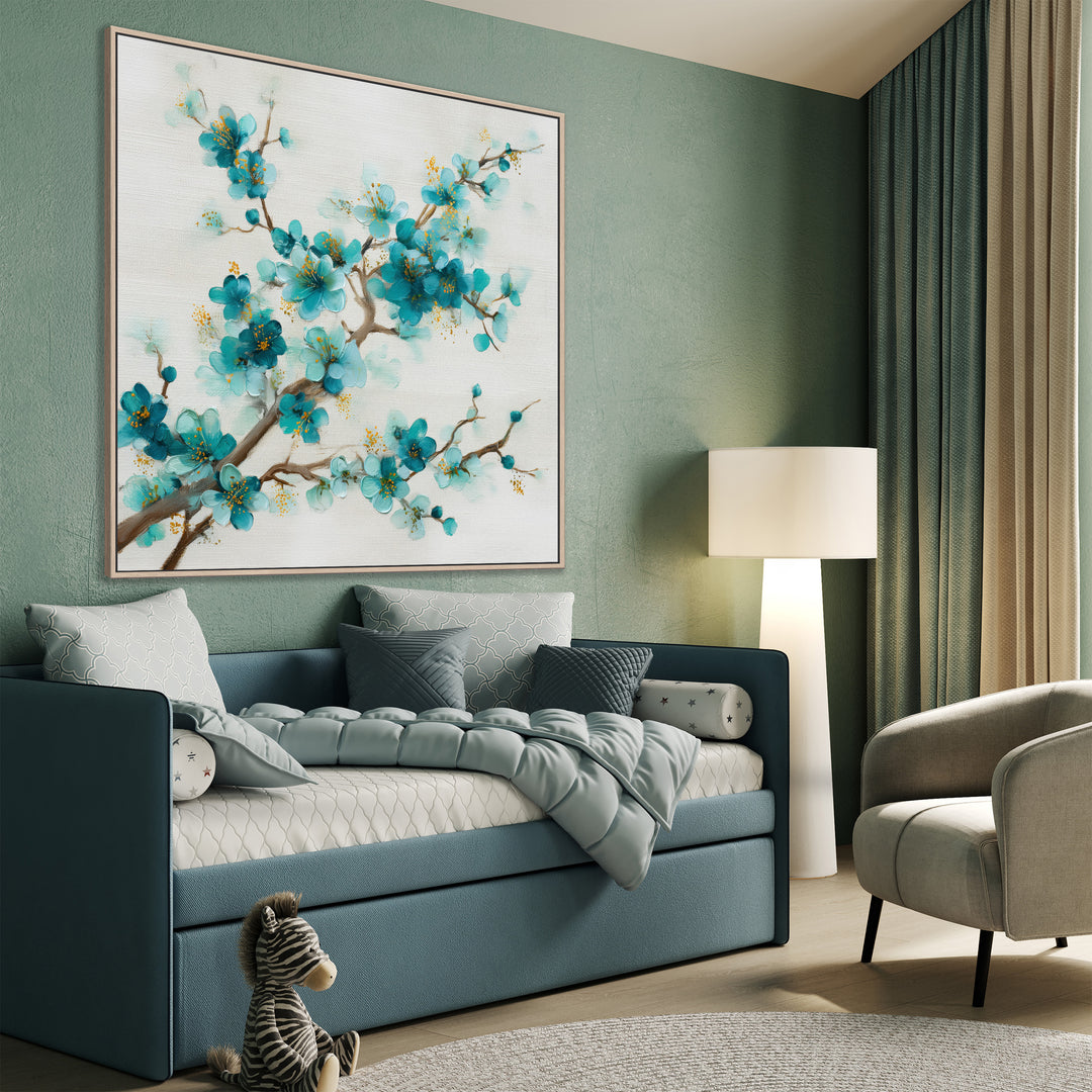 Teal Cherry Blossom Canvas Print