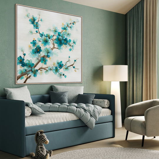 Teal Cherry Blossom Canvas Print