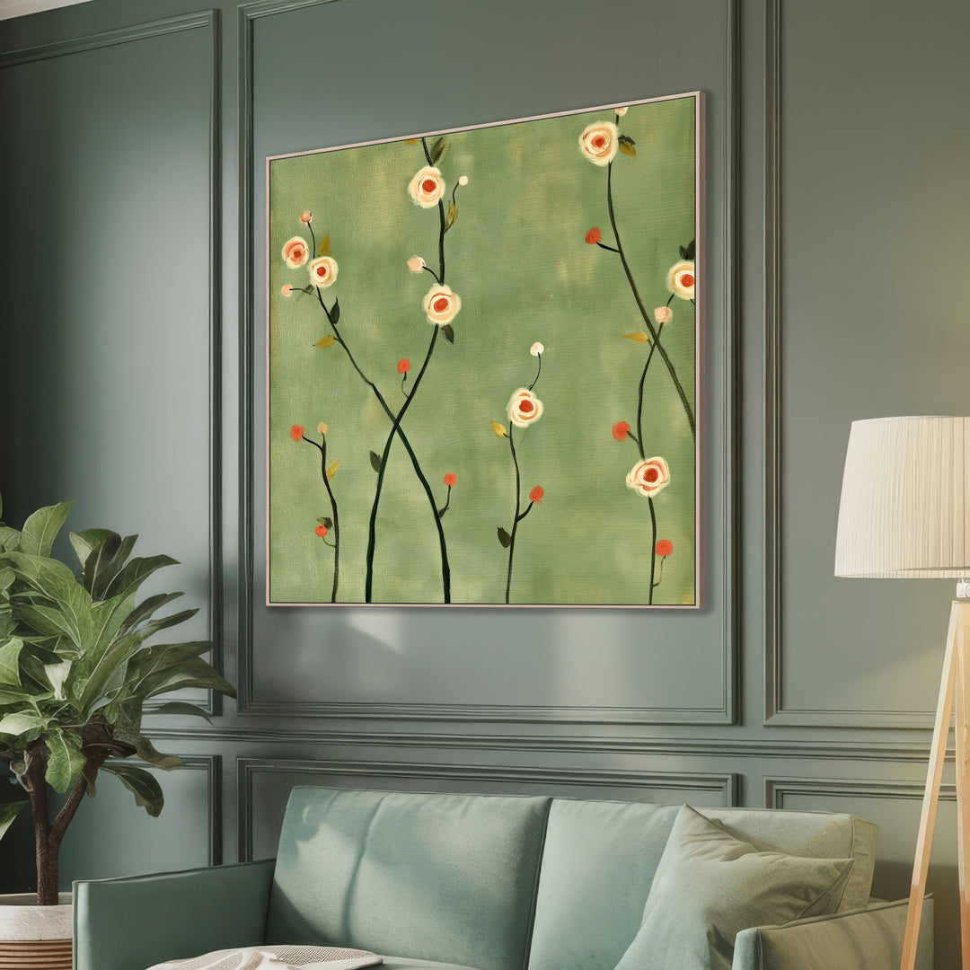 Large Sage Green Floral Canvas Print