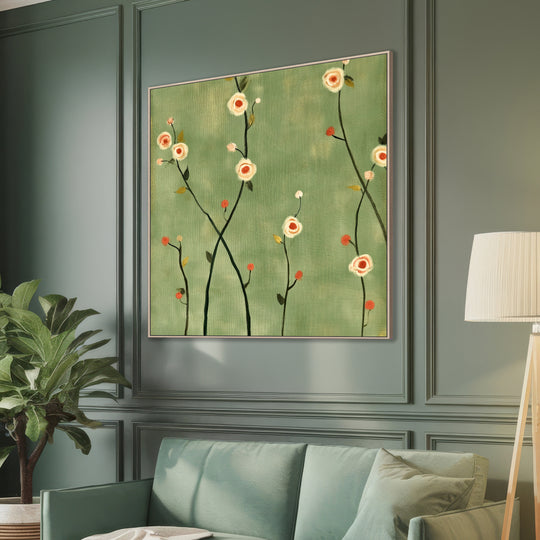 Large Sage Green Floral Canvas Print