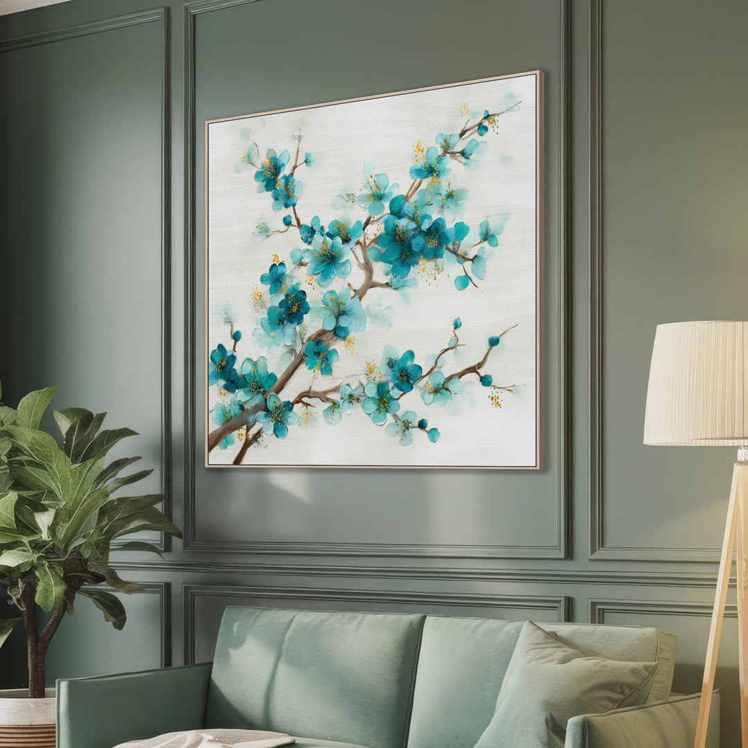 Teal Cherry Blossom Canvas Print