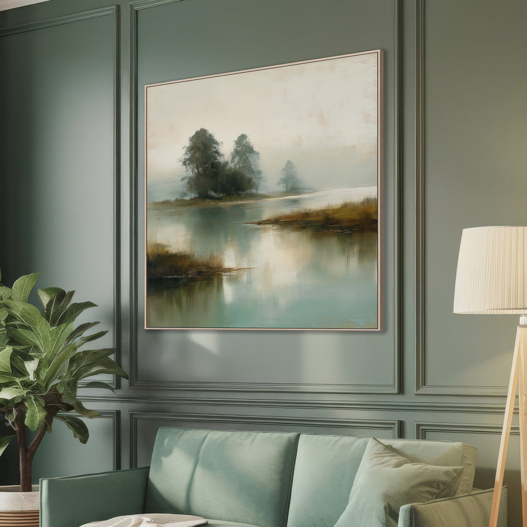 Misty Lake Landscape Canvas Print