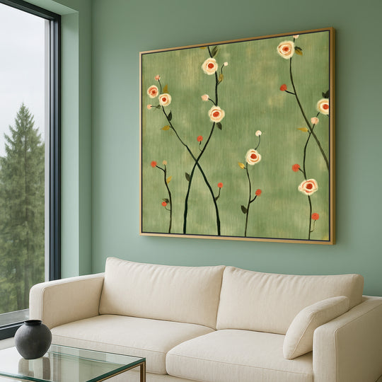 Large Sage Green Floral Canvas Print