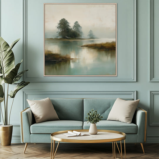 Misty Lake Landscape Canvas Print
