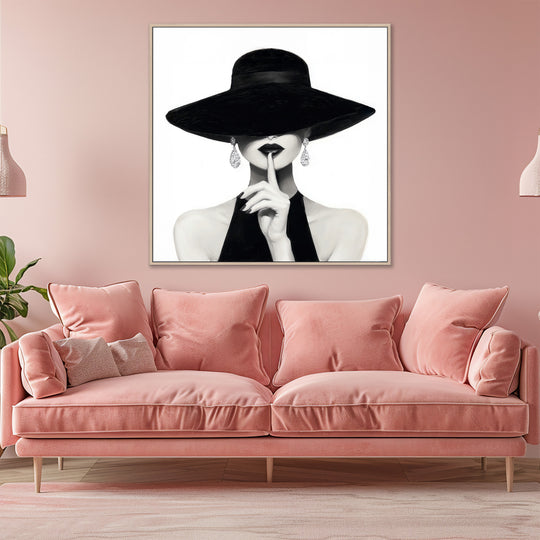 Elegant Woman in Black Hat Canvas Print