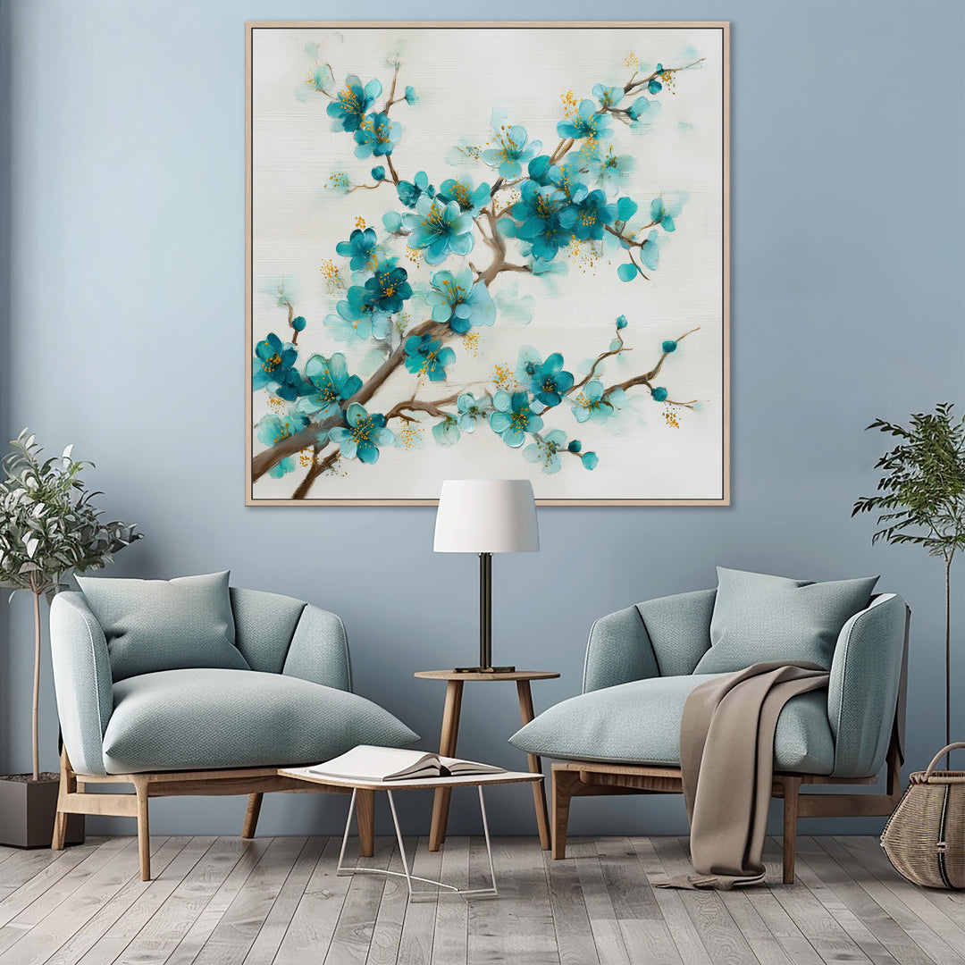 Teal Cherry Blossom Canvas Print