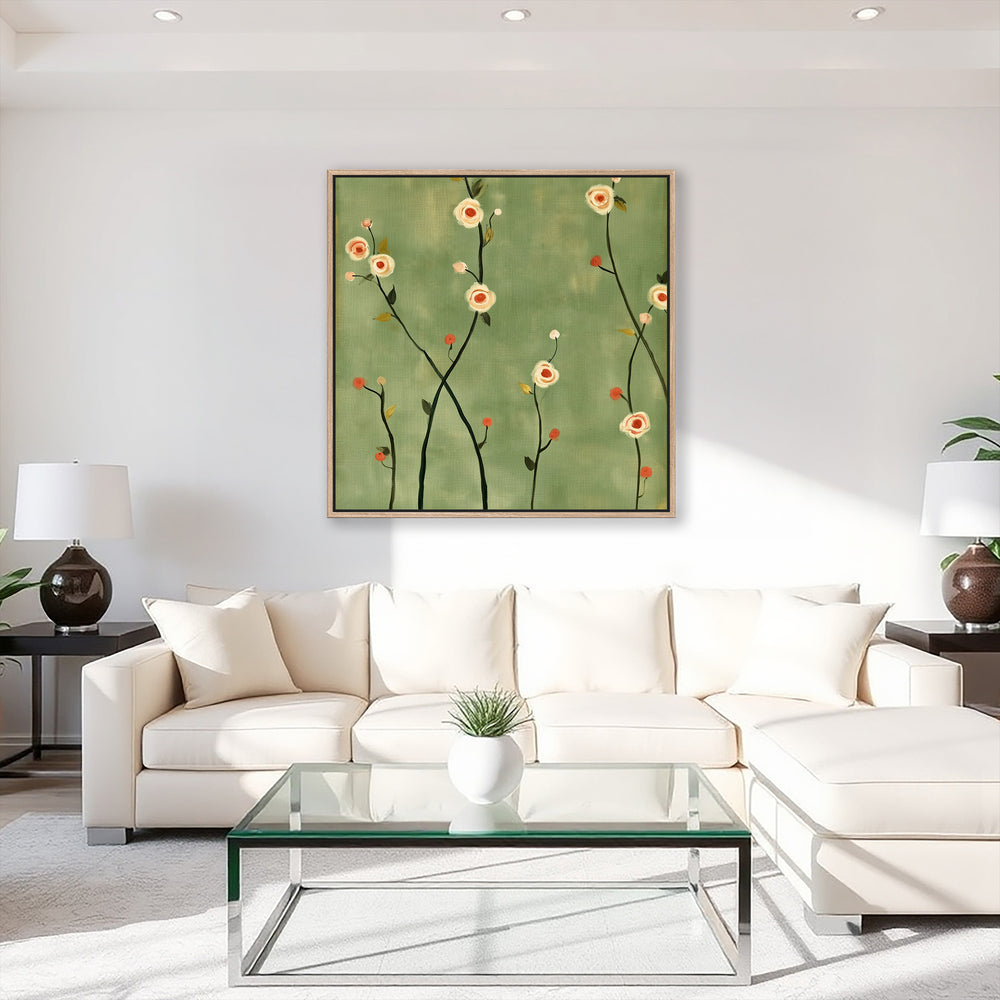 Large Sage Green Floral Canvas Print