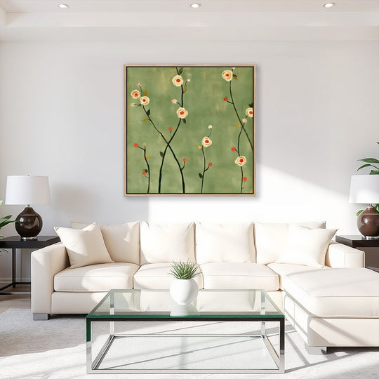 Large Sage Green Floral Canvas Print