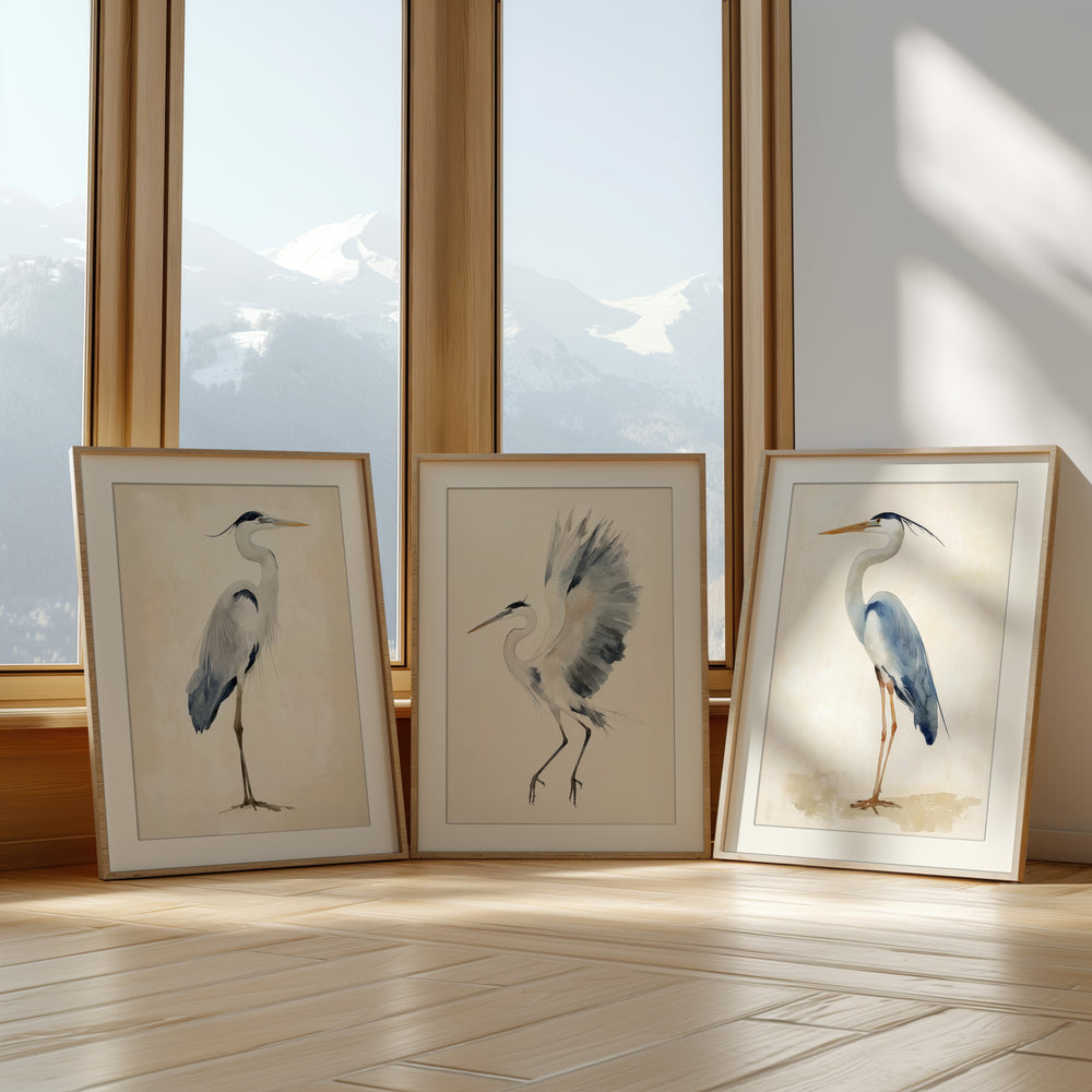 Heron Wall Art Prints Set of 3