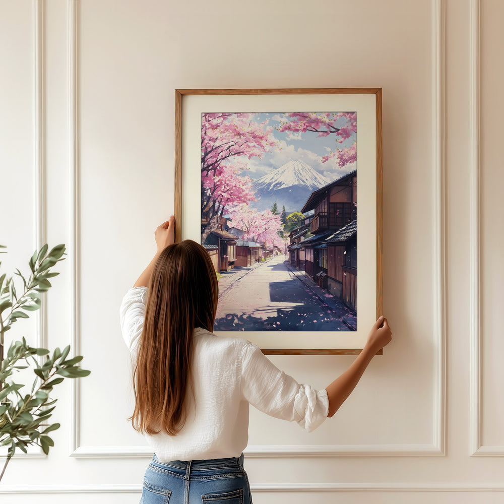 Cherry Blossom Street with Mount Fuji