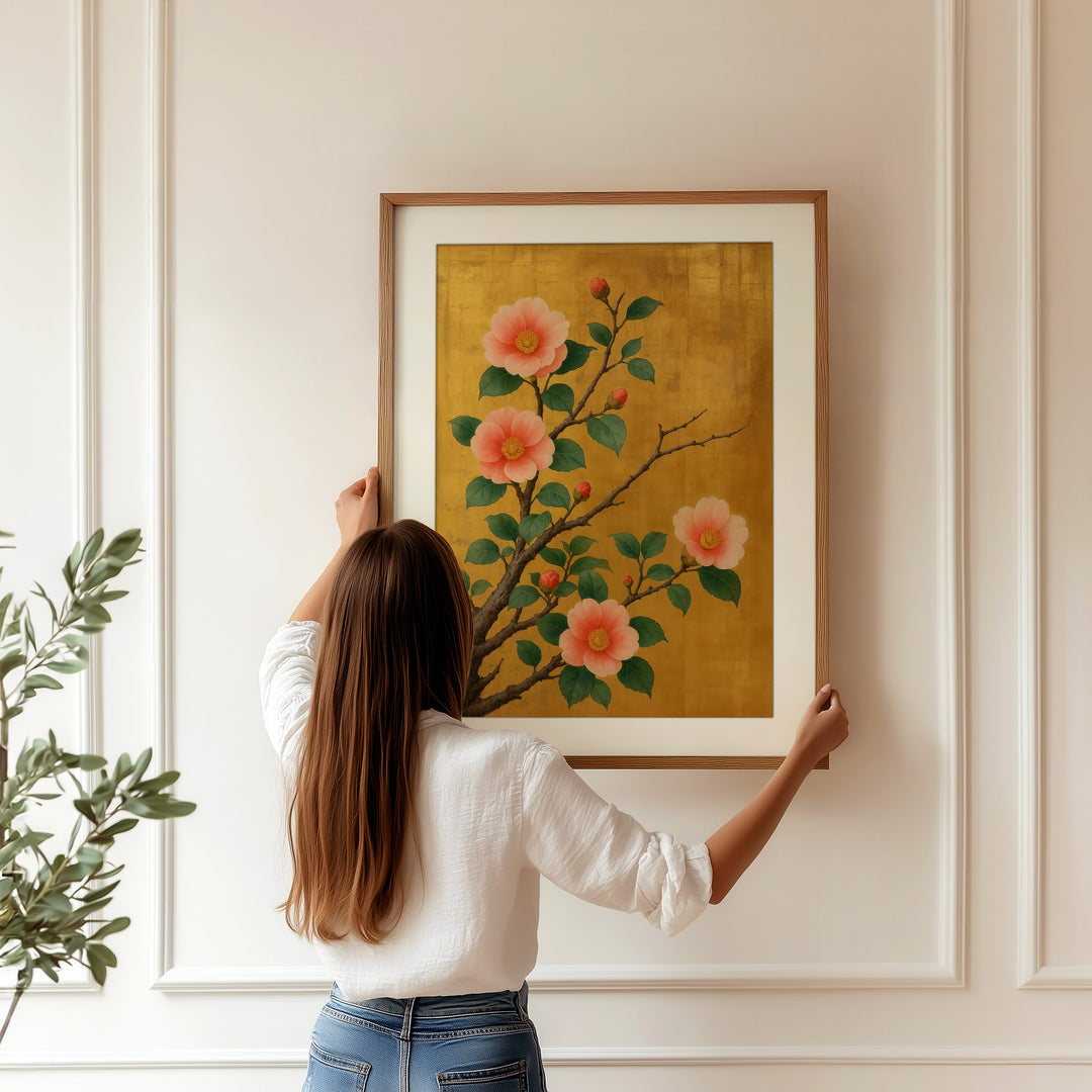 Camellia Flower Print in Rinpa Style