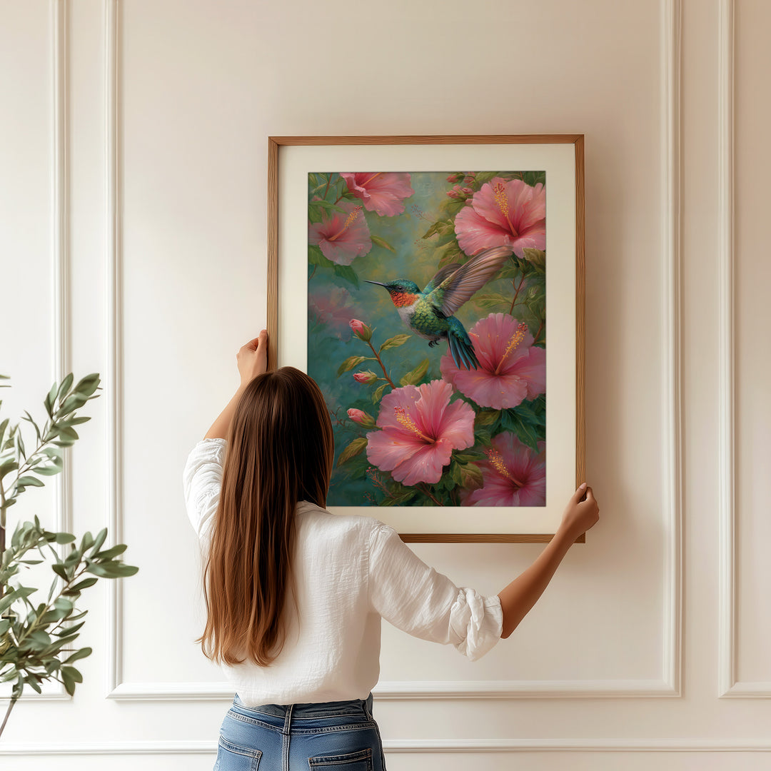 Hummingbird Floral Wall Art Print