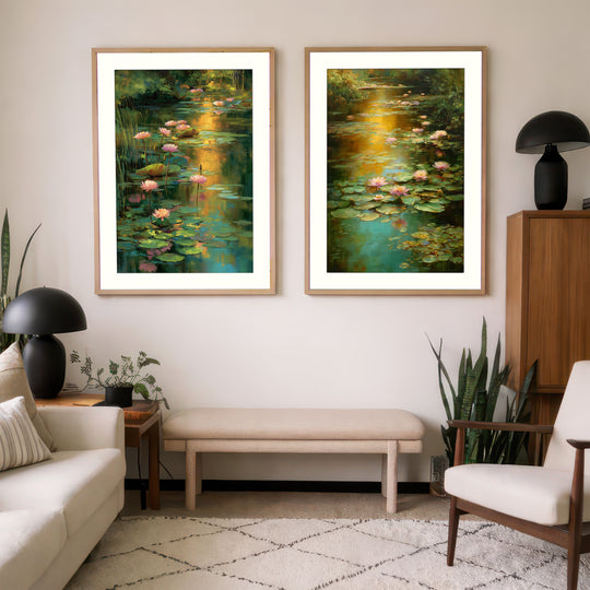 Water Lily Pond Wall Art Prints Set of 2