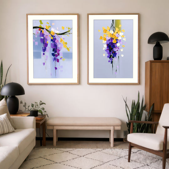 Purple Yellow Abstract Floral Wall Art Prints