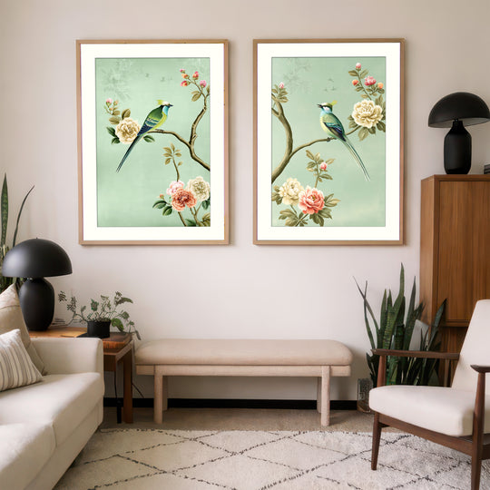 Chinoiserie Bird Floral Wall Art Prints