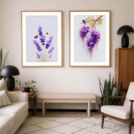 Purple Floral Wall Art Prints Set of 2