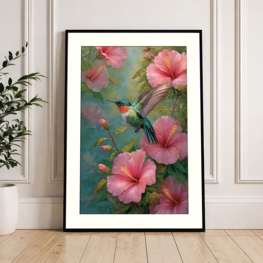 Hummingbird Floral Wall Art Print