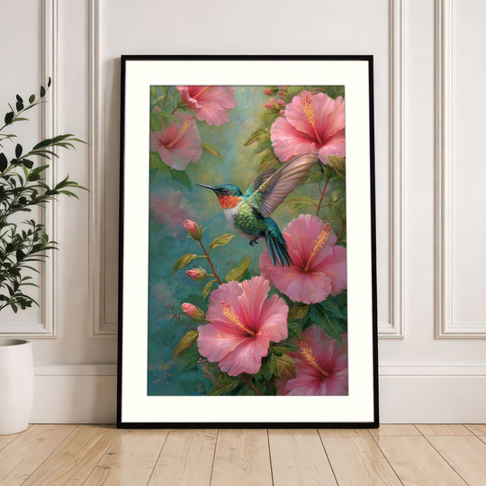 Hummingbird Floral Wall Art Print