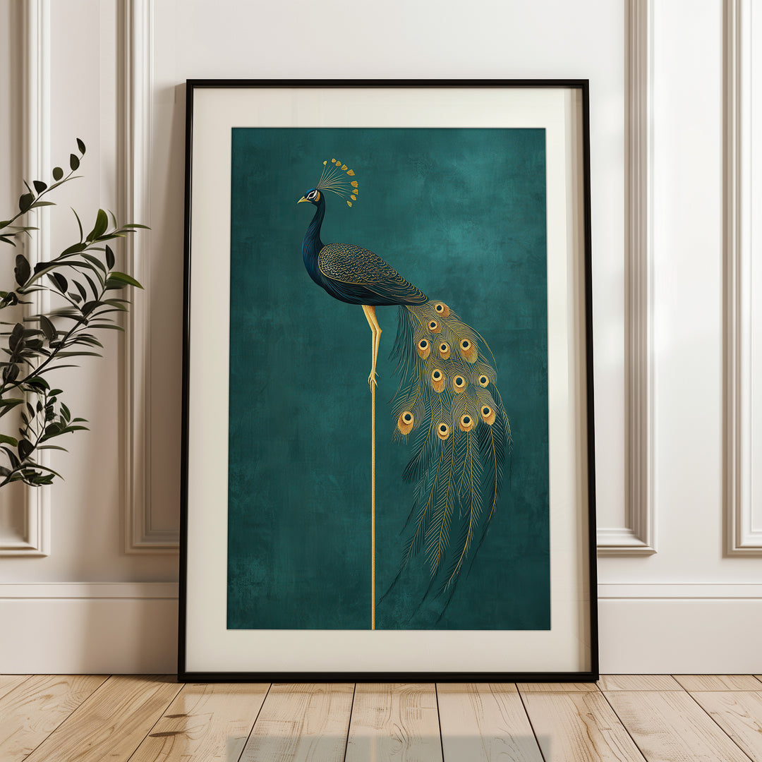 Golden Peacock on Teal