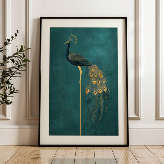 Golden Peacock on Teal