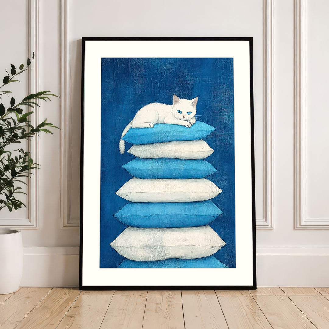 White Cat Wall Art Print