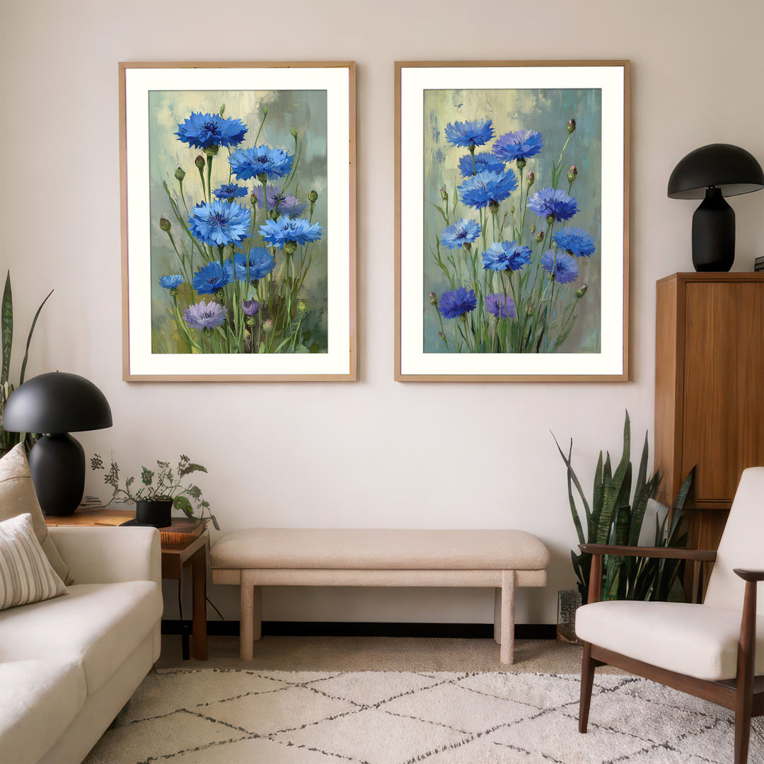 Blue Cornflower Wall Art Prints Set of 2