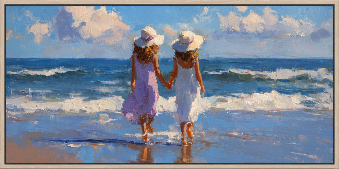Girls Walking on Beach Canvas Print