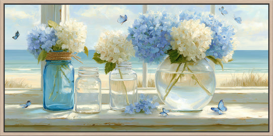 Blue Hydrangea Coastal Canvas Print