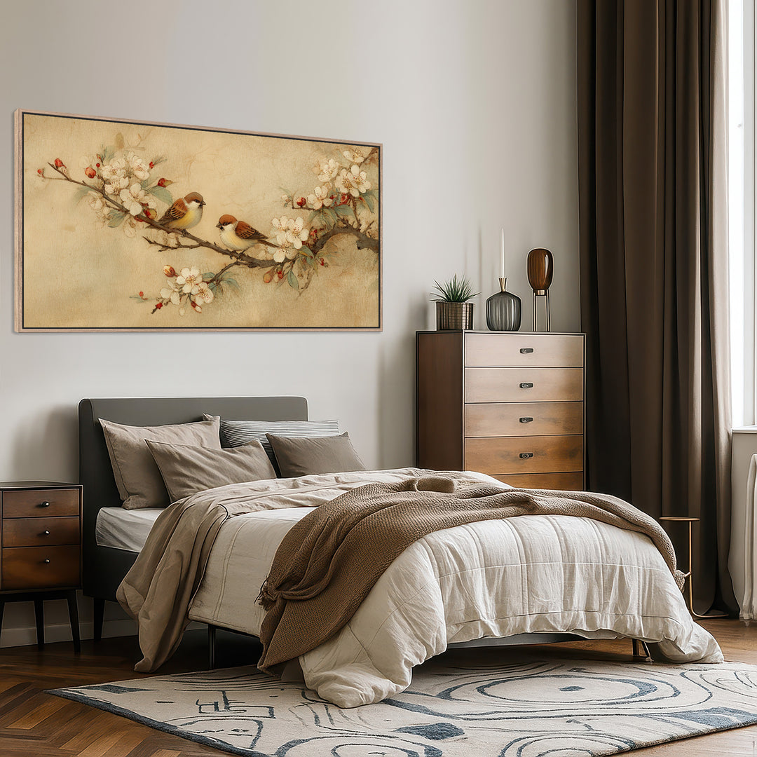 Vintage Bird Blossom Canvas Print