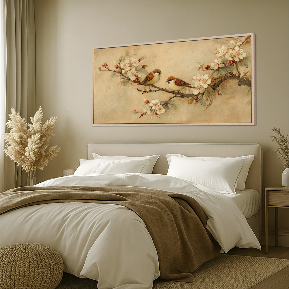 Vintage Bird Blossom Canvas Print