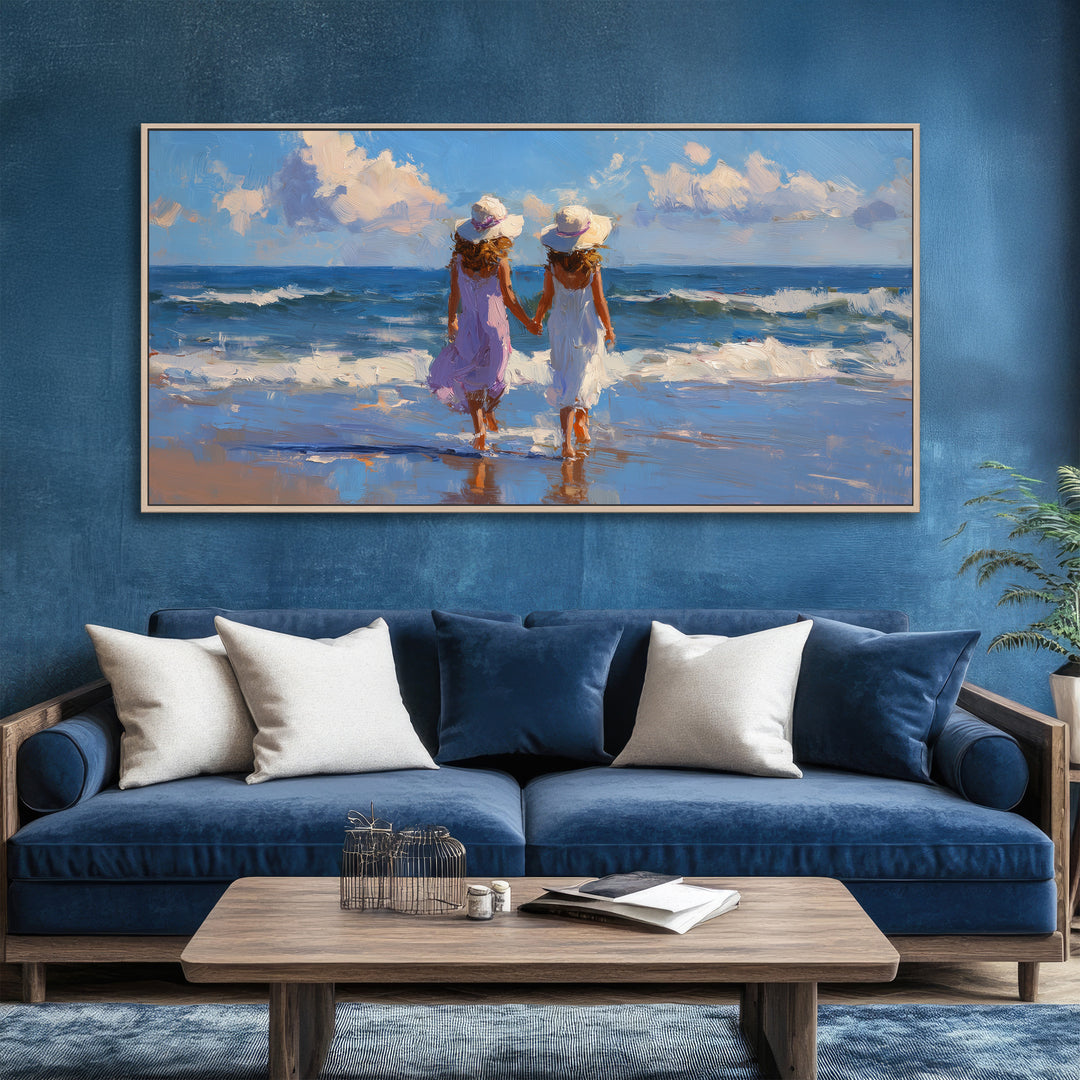 Girls Walking on Beach Canvas Print