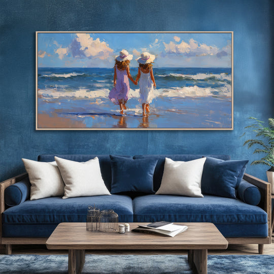 Girls Walking on Beach Canvas Print