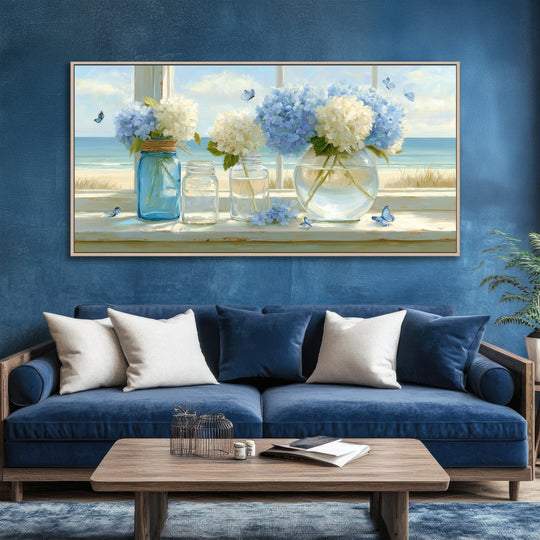 Blue Hydrangea Coastal Canvas Print