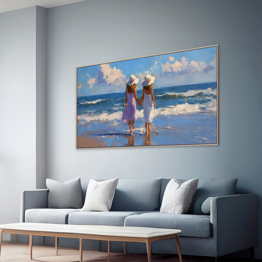 Girls Walking on Beach Canvas Print