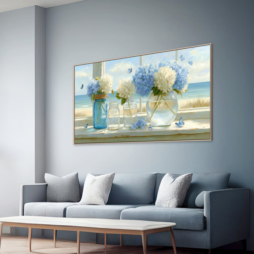 Blue Hydrangea Coastal Canvas Print